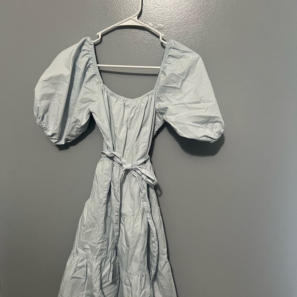 Elegant Light Blue Puff Sleeve Dress